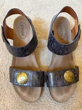 Taos Blue Multi Metallic Two-Strap Wedge Sandals